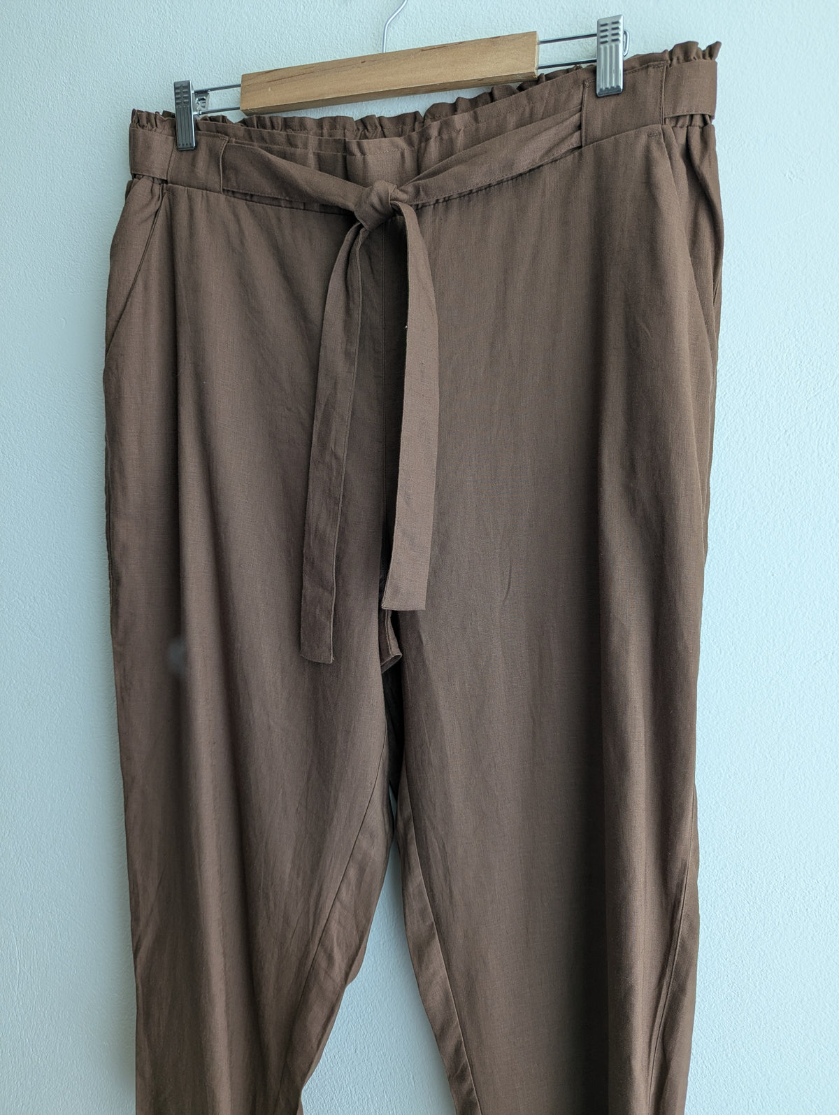 Suzanne Grae Brown Linen-blend Pull-On Trousers