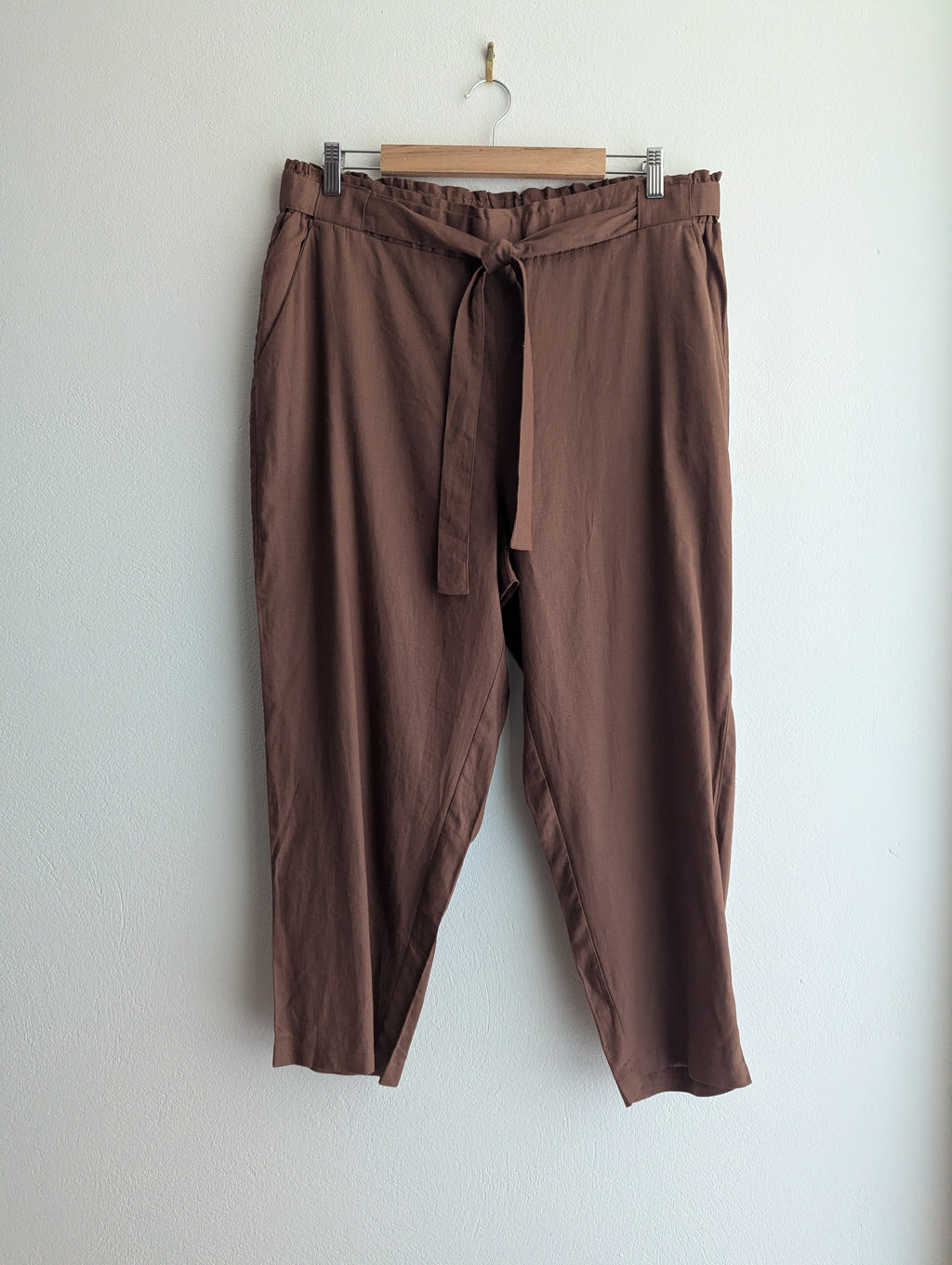 Suzanne Grae Brown Linen-blend Pull-On Trousers