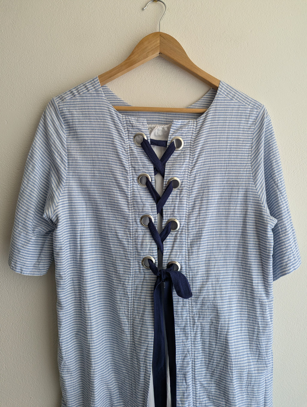 Cooper Blue Stripe Lace-up Dress