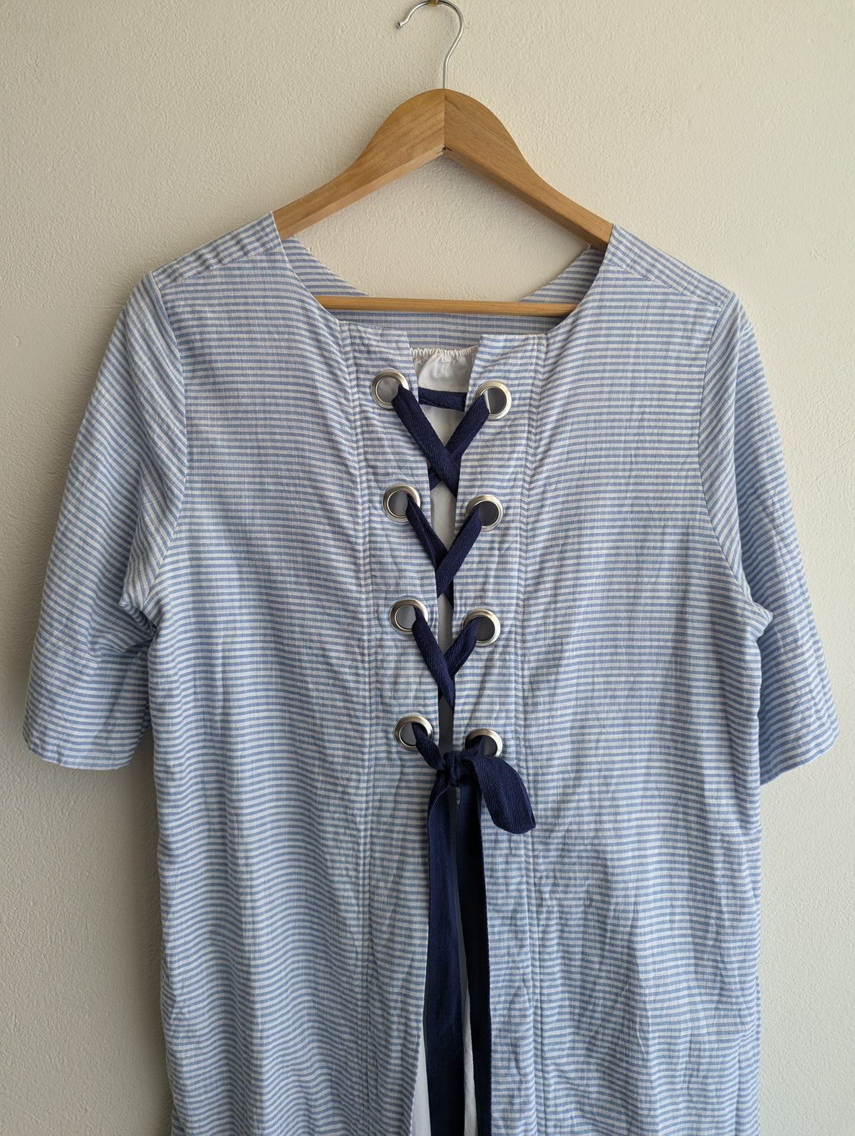 Cooper Blue Stripe Lace-up Dress