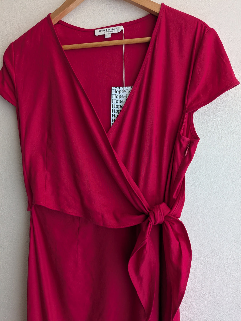 Sportscraft Pink Linen-Blend Wrap Dress