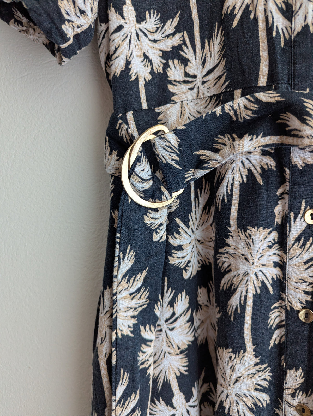 Decjuba Linen-Blend Palm Print Shirt Maxi Dress