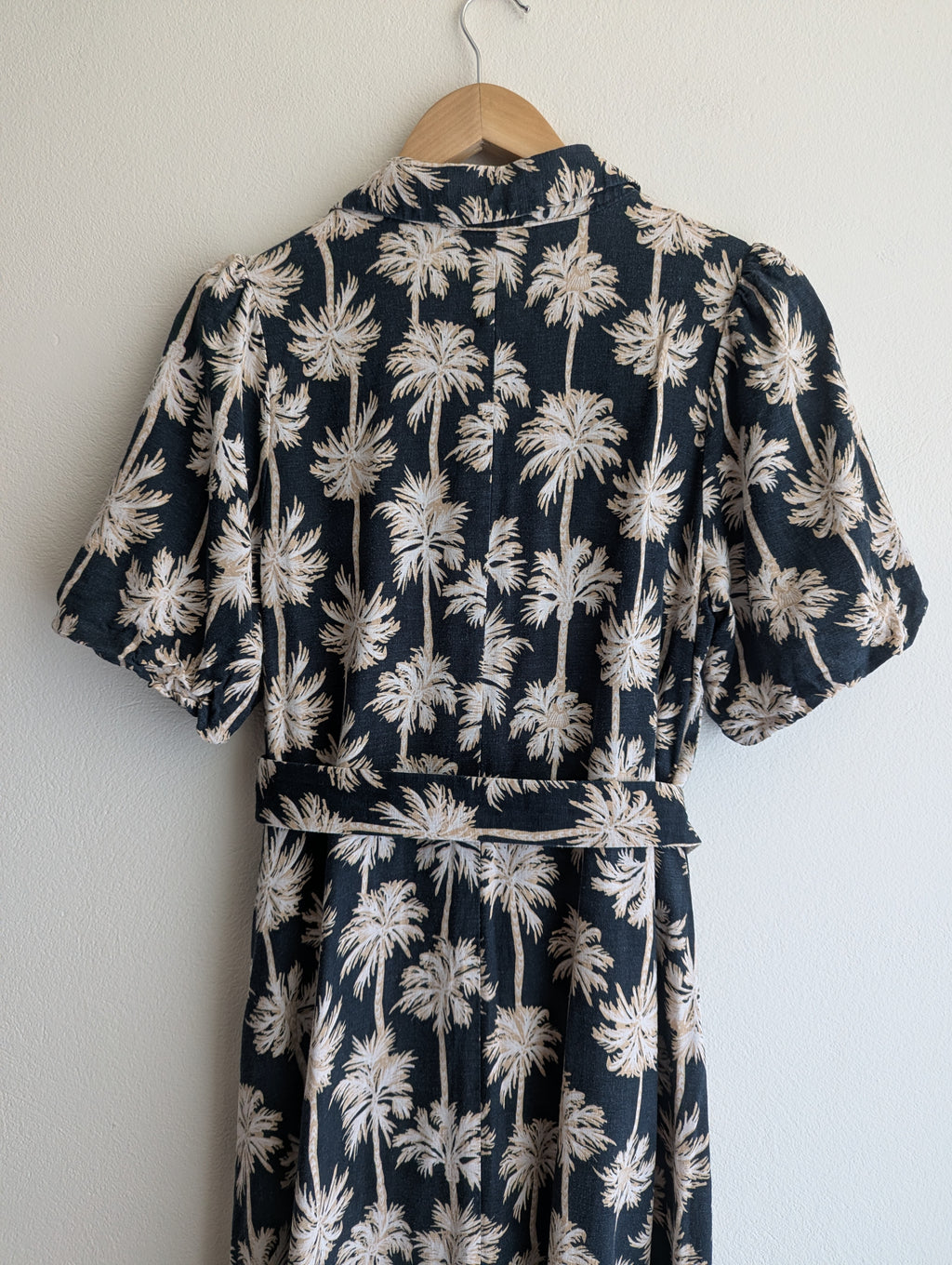 Decjuba Linen-Blend Palm Print Shirt Maxi Dress