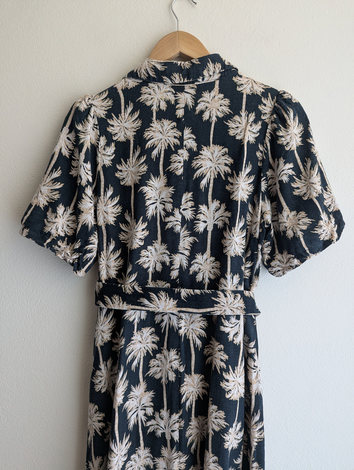 Decjuba Linen-Blend Palm Print Shirt Maxi Dress