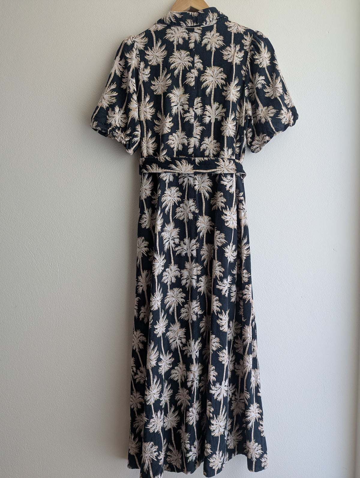 Decjuba Linen-Blend Palm Print Shirt Maxi Dress