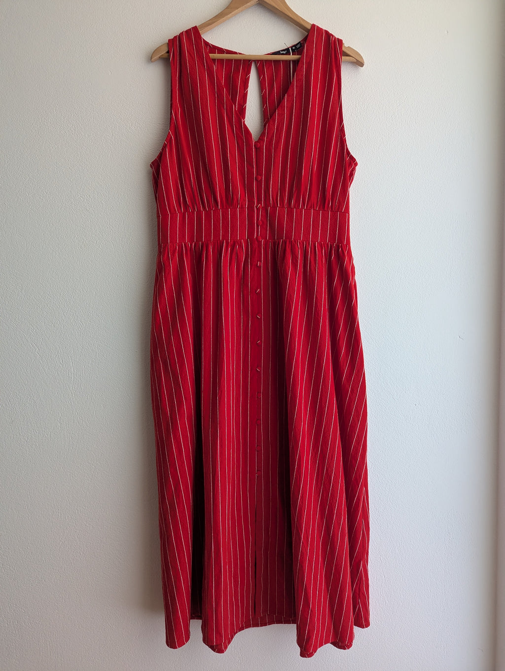 Sportsgirl Red Pinstripe Cotton Maxi Dress