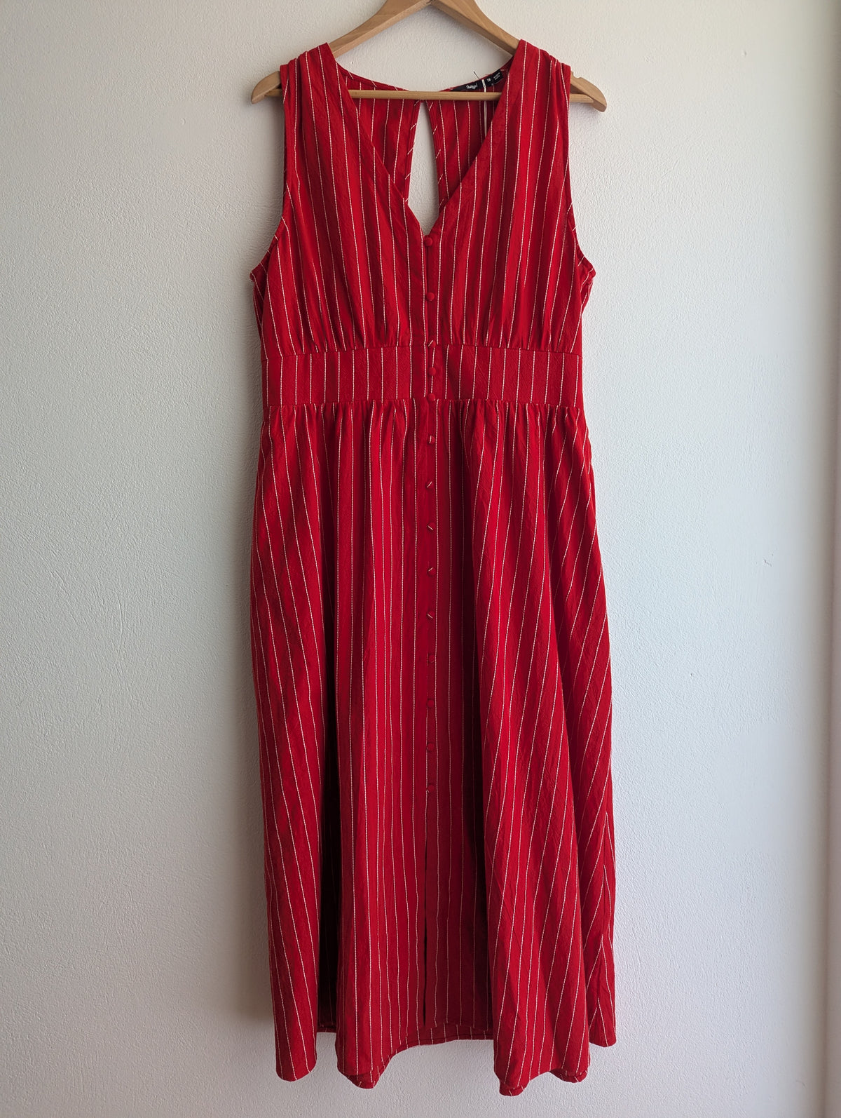 Sportsgirl Red Pinstripe Cotton Maxi Dress