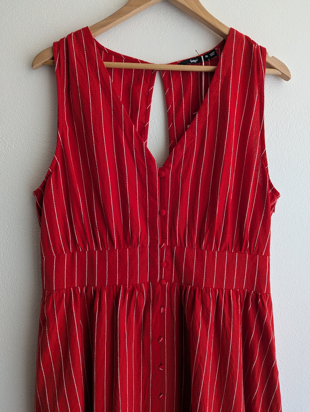 Sportsgirl Red Pinstripe Cotton Maxi Dress