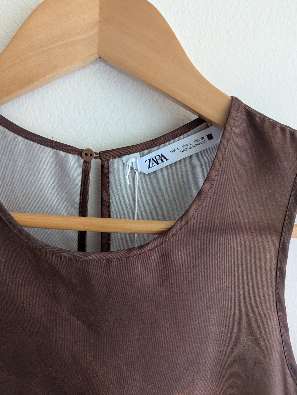 Zara Brown Satin Floral Print Maxi Dress