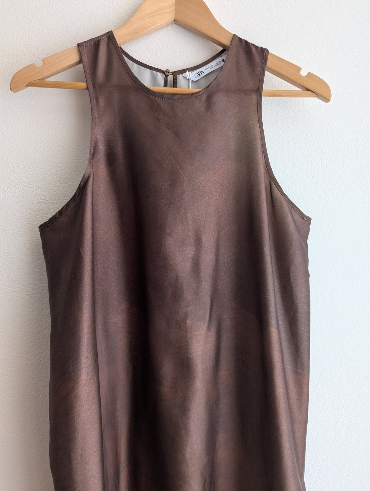 Zara Brown Satin Floral Print Maxi Dress