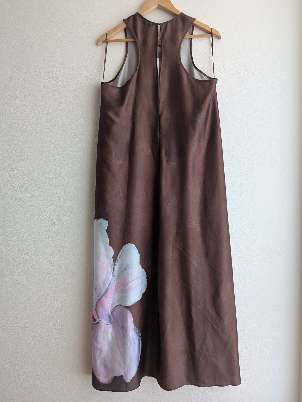 Zara Brown Satin Floral Print Maxi Dress