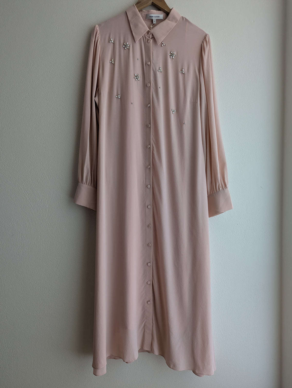 Perri Cutten Soft Pink Silk Shirt Maxi Dress