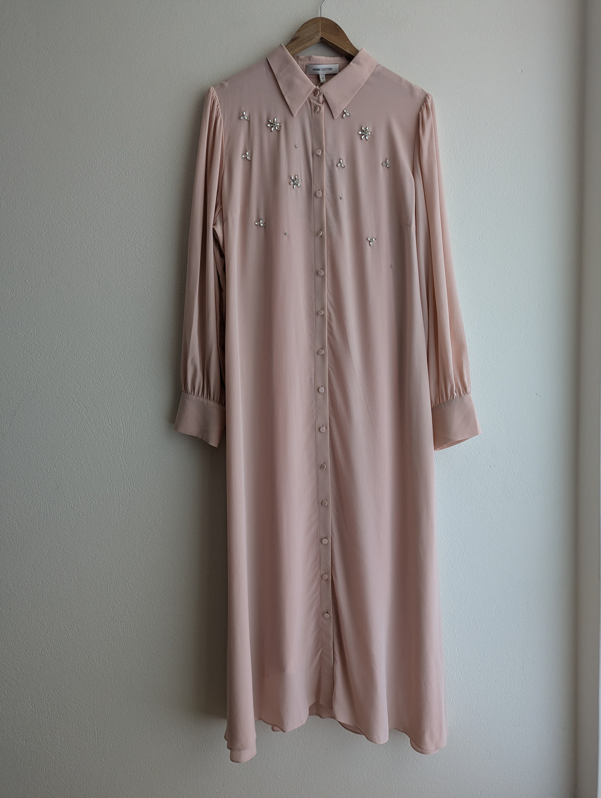 Perri Cutten Soft Pink Silk Shirt Maxi Dress