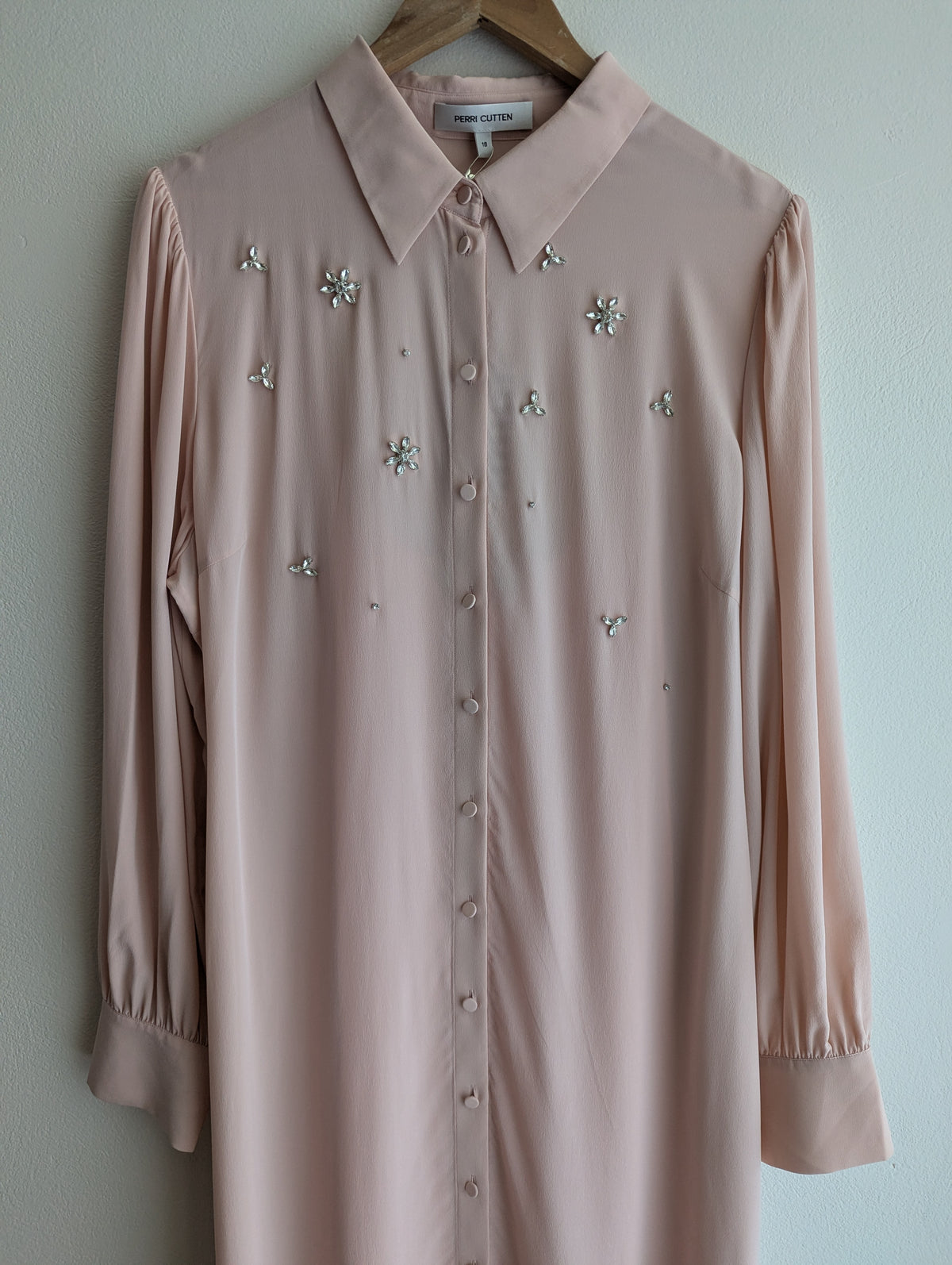 Perri Cutten Soft Pink Silk Shirt Maxi Dress