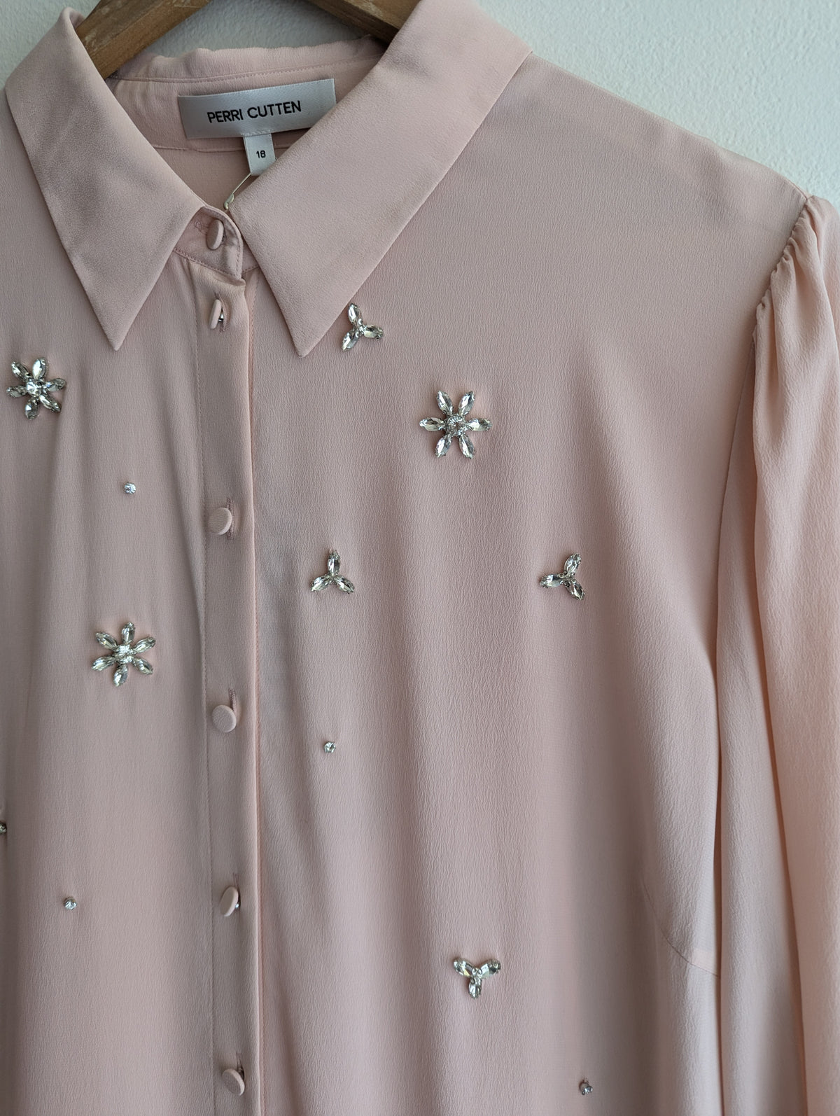 Perri Cutten Soft Pink Silk Shirt Maxi Dress