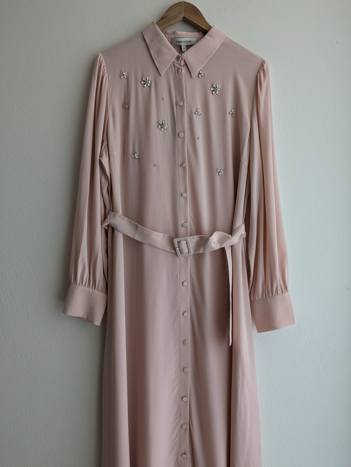 Perri Cutten Soft Pink Silk Shirt Maxi Dress