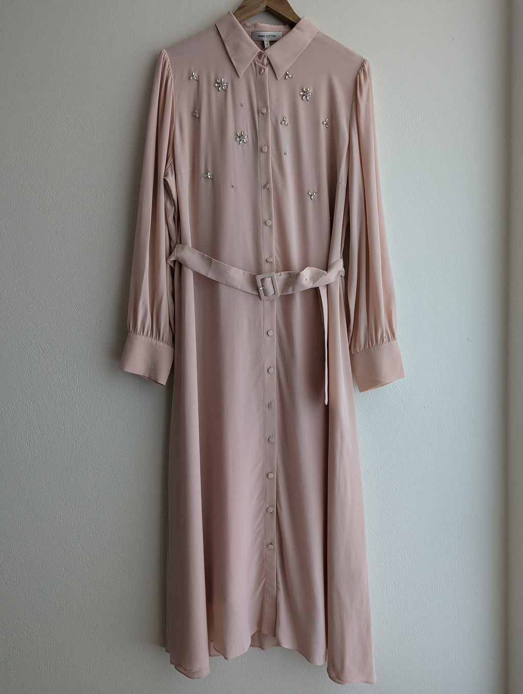 Perri Cutten Soft Pink Silk Shirt Maxi Dress