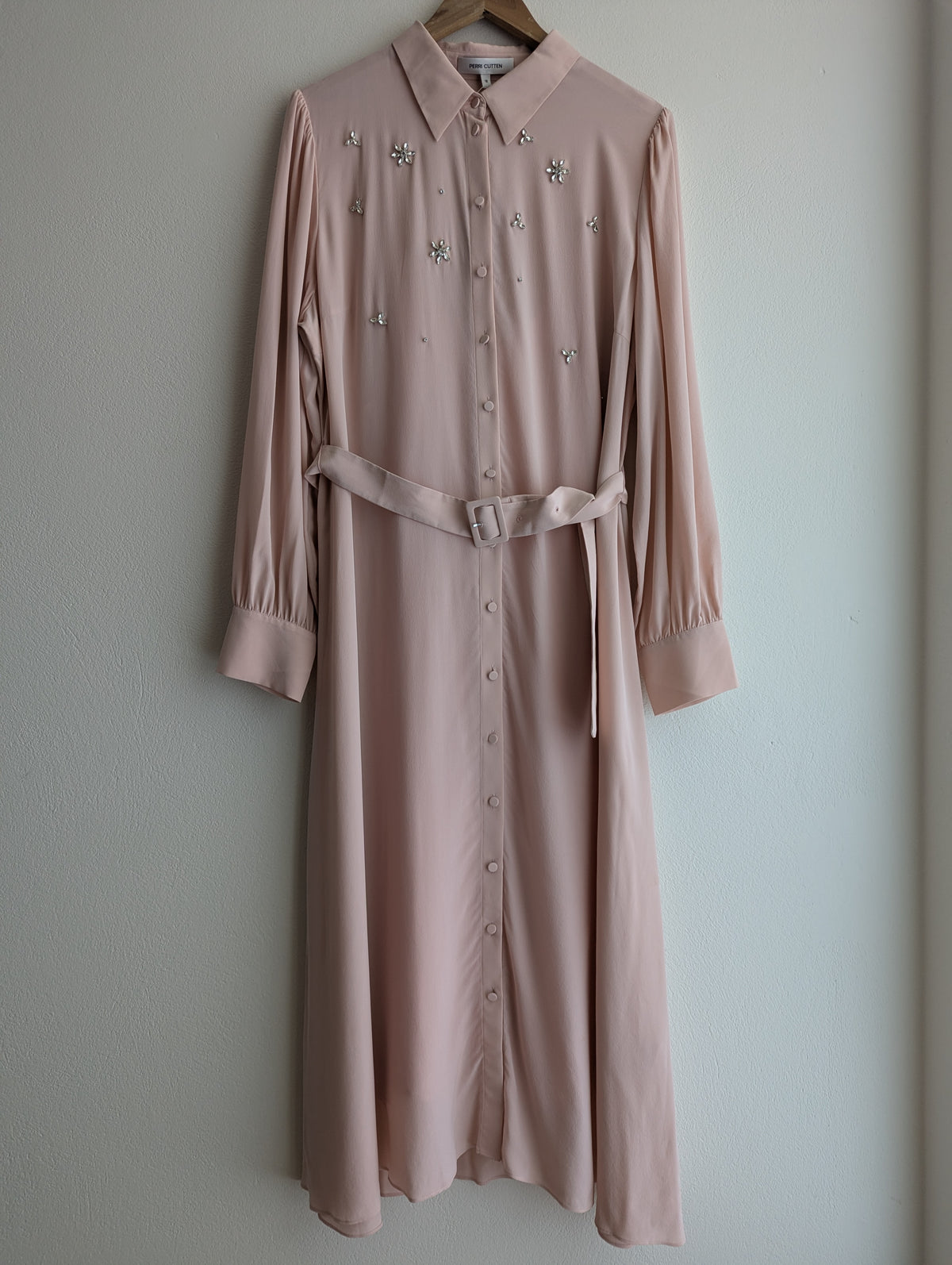 Perri Cutten Soft Pink Silk Shirt Maxi Dress