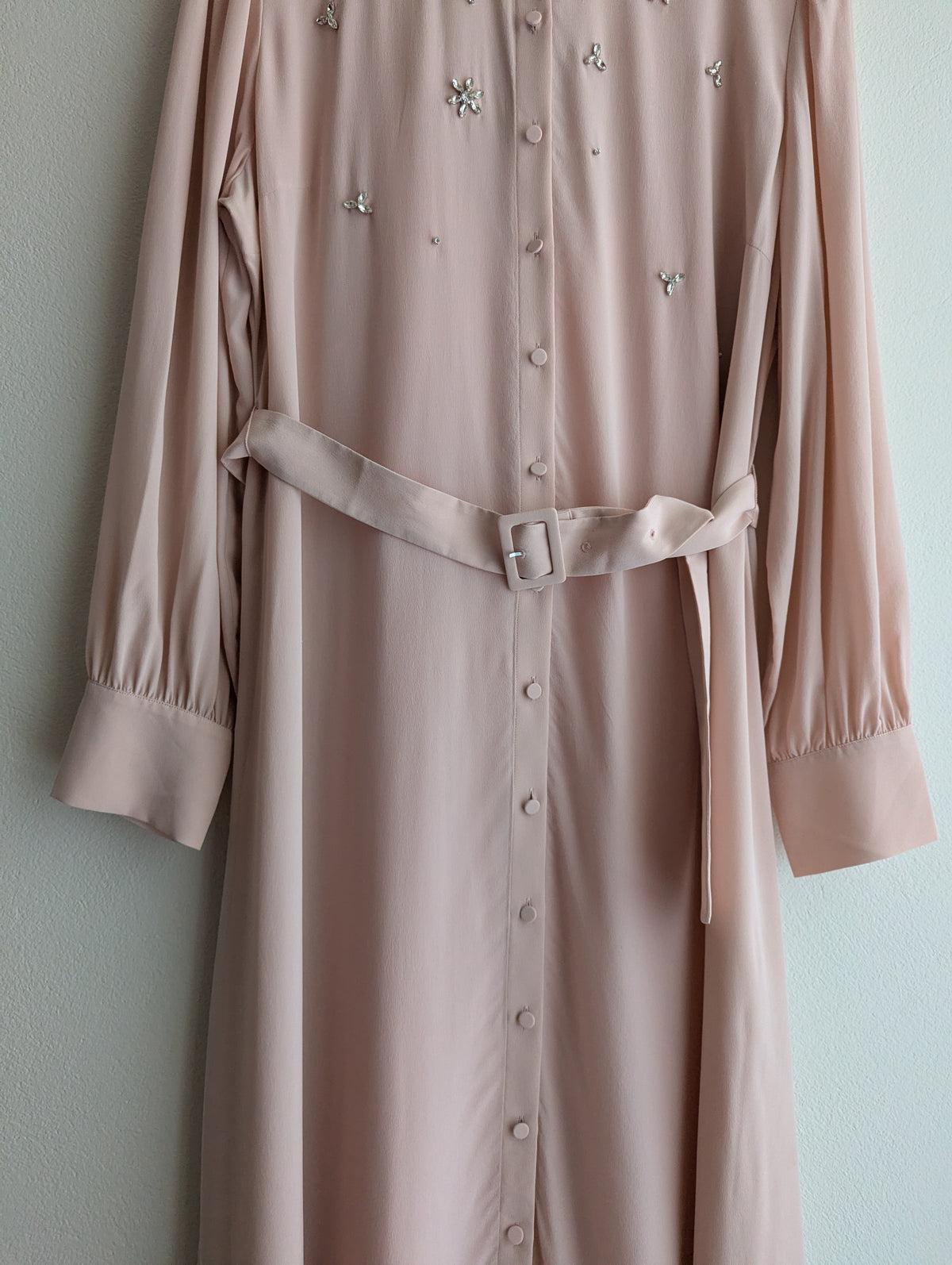 Perri Cutten Soft Pink Silk Shirt Maxi Dress