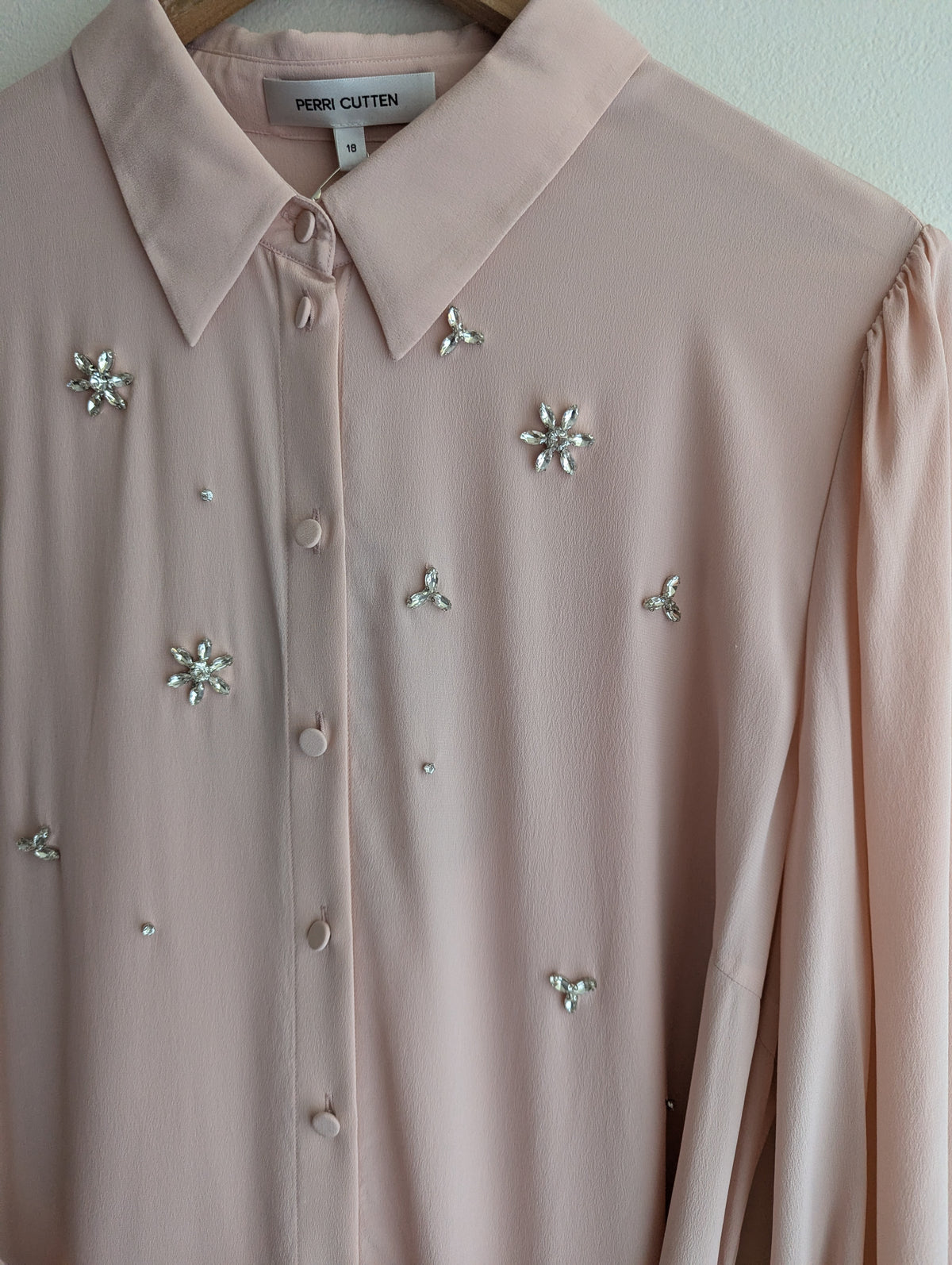 Perri Cutten Soft Pink Silk Shirt Maxi Dress