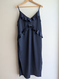 Milk And Honey Navy Satin Ruffle Dress