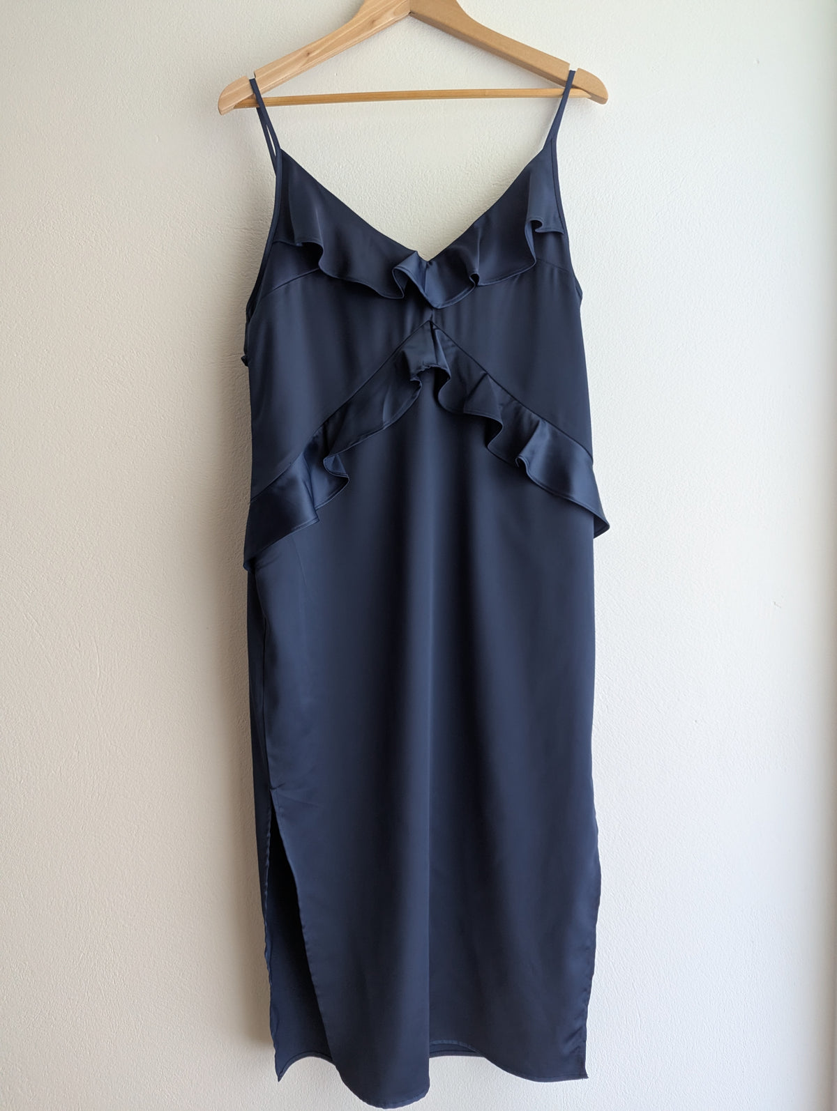 Milk And Honey Navy Satin Ruffle Dress
