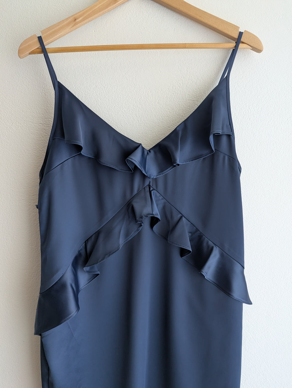 Milk And Honey Navy Satin Ruffle Dress