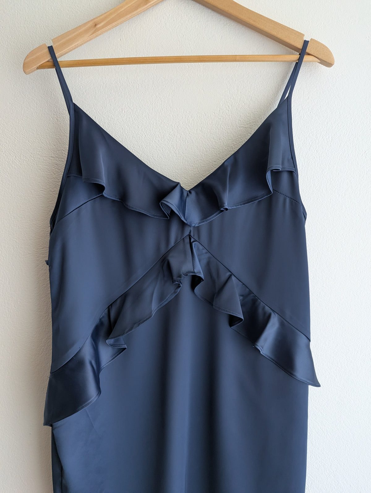 Milk And Honey Navy Satin Ruffle Dress