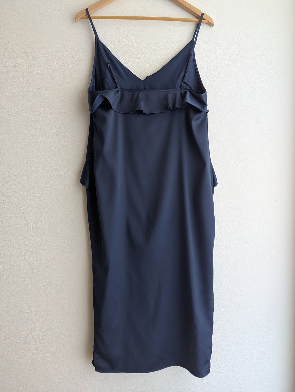Milk And Honey Navy Satin Ruffle Dress