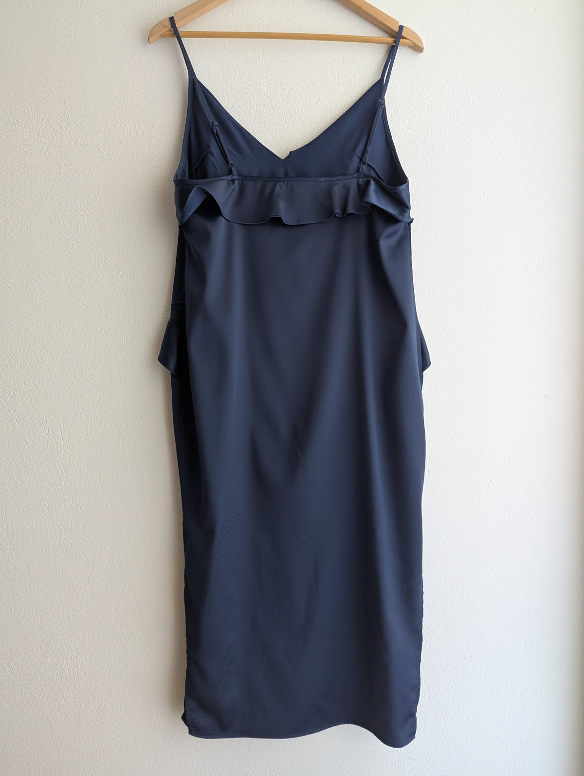 Milk And Honey Navy Satin Ruffle Dress