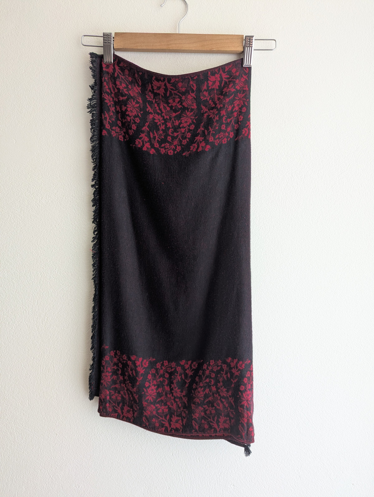 Cashmere Black with Red Florals Scarf/Wrap