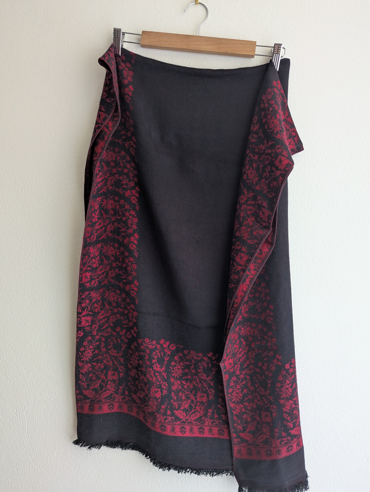 Cashmere Black with Red Florals Scarf/Wrap