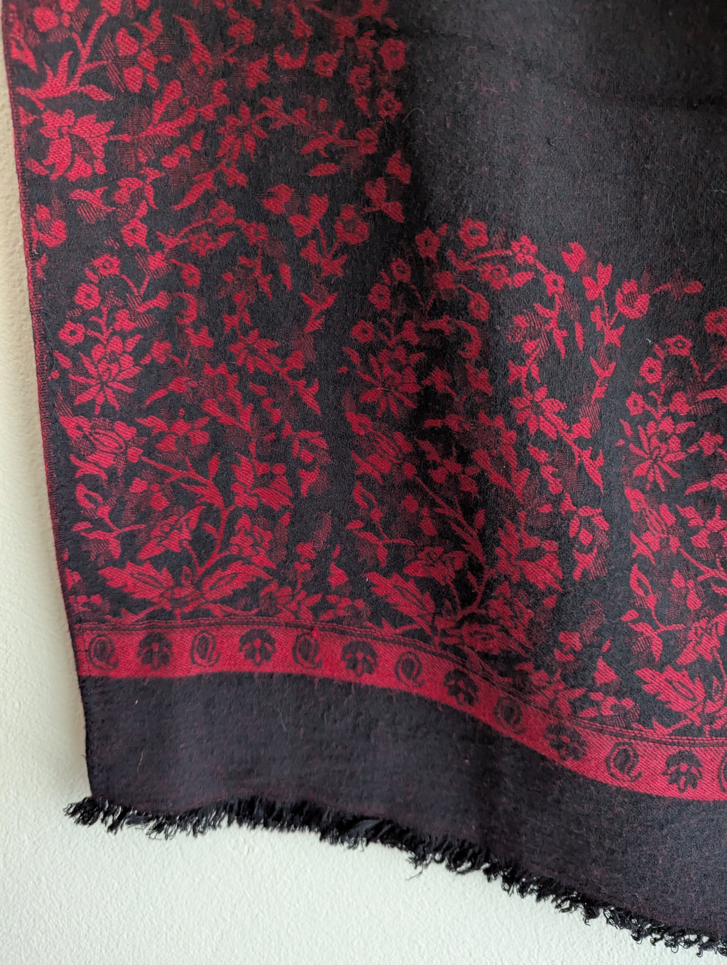 Cashmere Black with Red Florals Scarf/Wrap