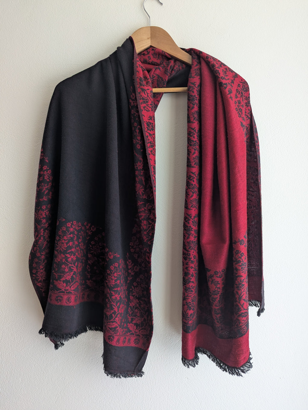 Cashmere Black with Red Florals Scarf/Wrap
