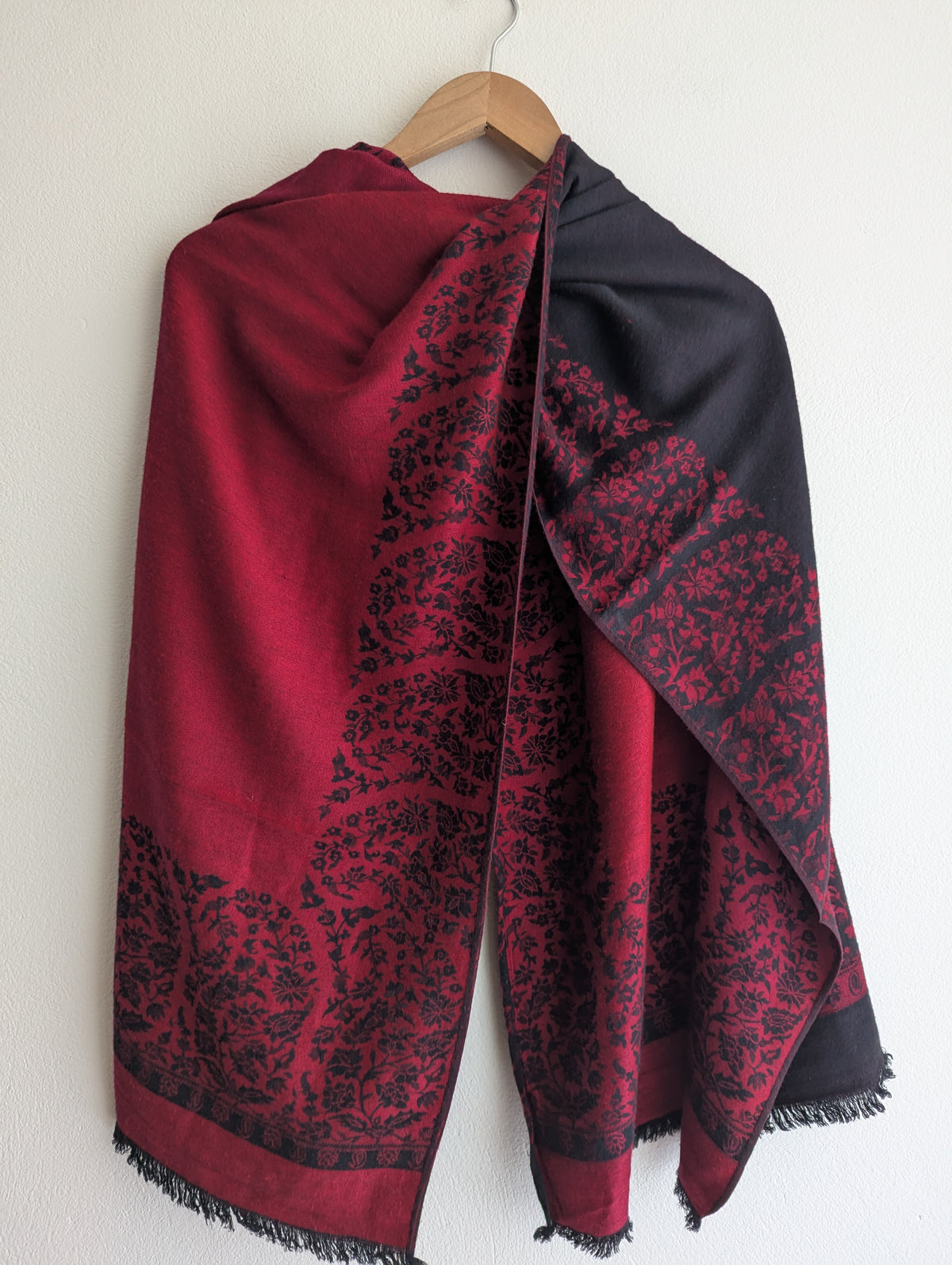 Cashmere Black with Red Florals Scarf/Wrap