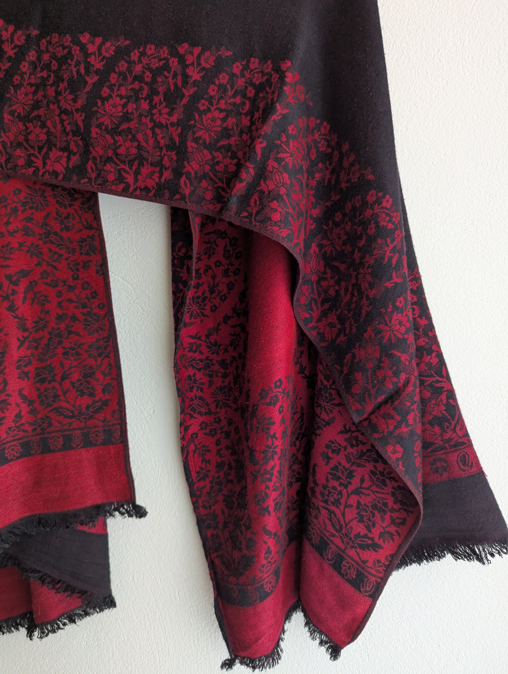 Cashmere Black with Red Florals Scarf/Wrap