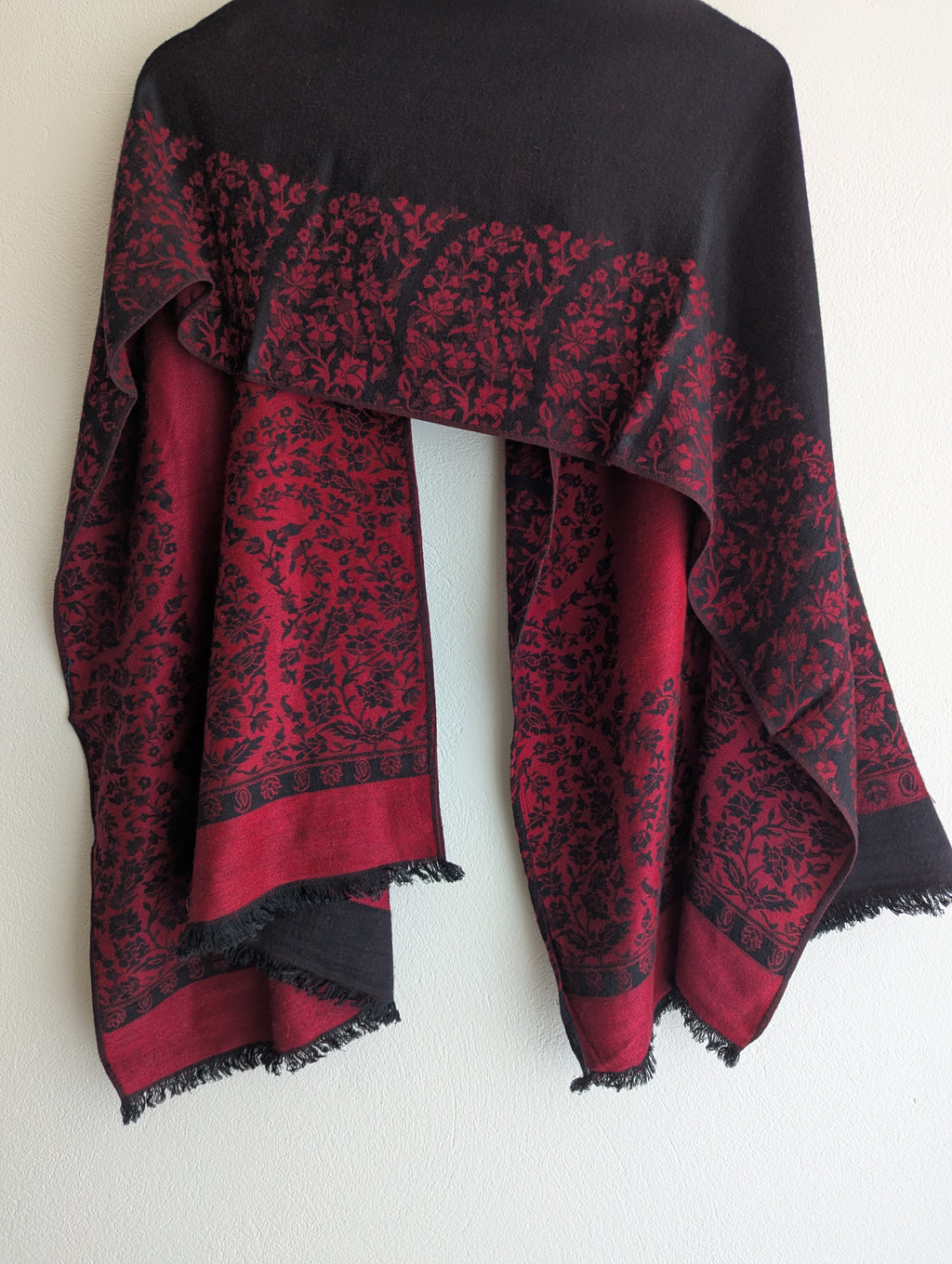 Cashmere Black with Red Florals Scarf/Wrap