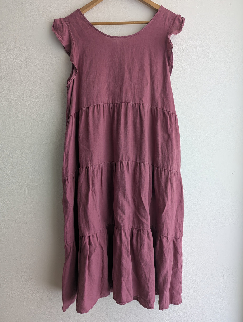 Leona Edmiston Rose Pink Tiered Linen Midi Dress