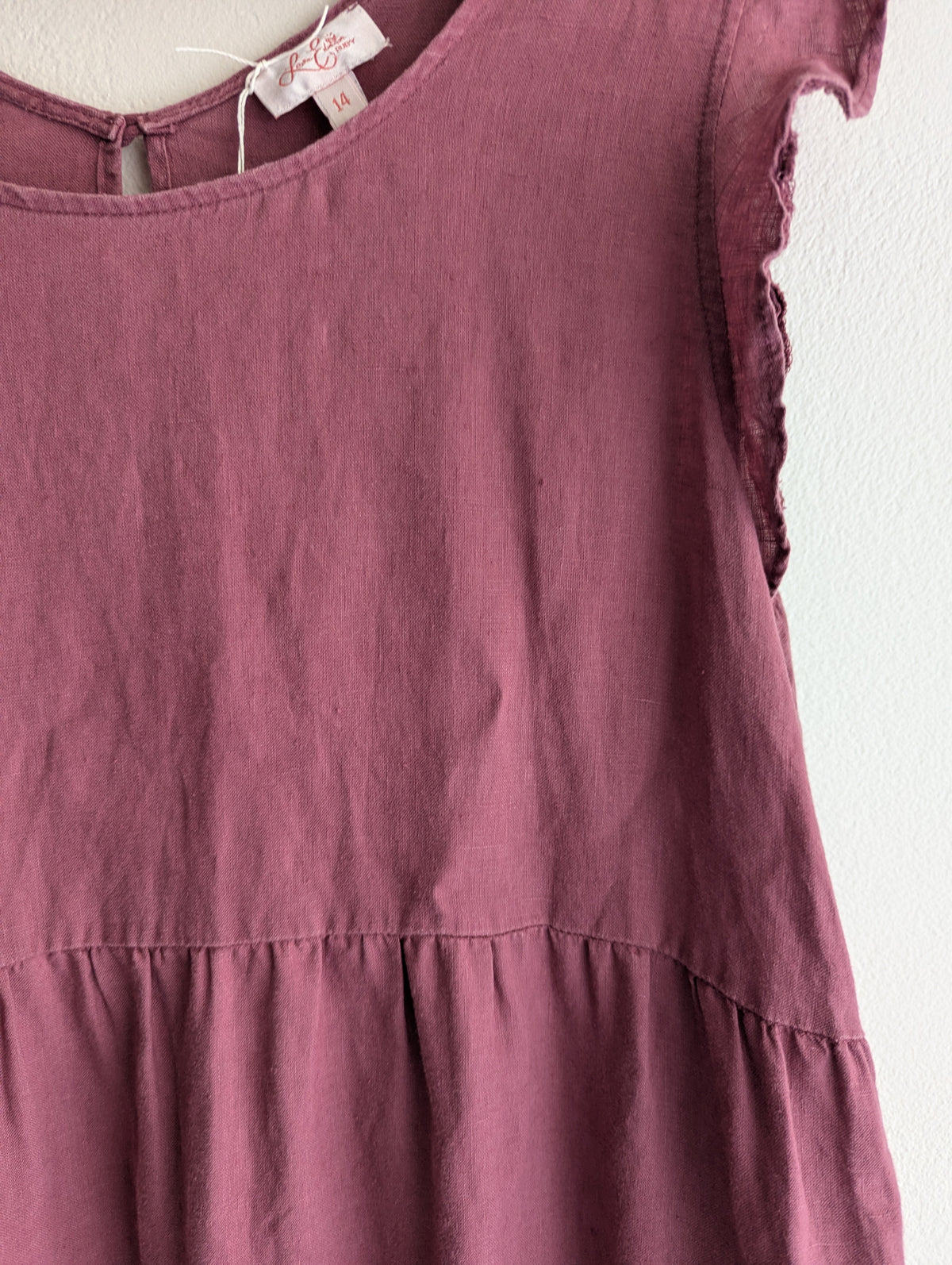Leona Edmiston Rose Pink Tiered Linen Midi Dress