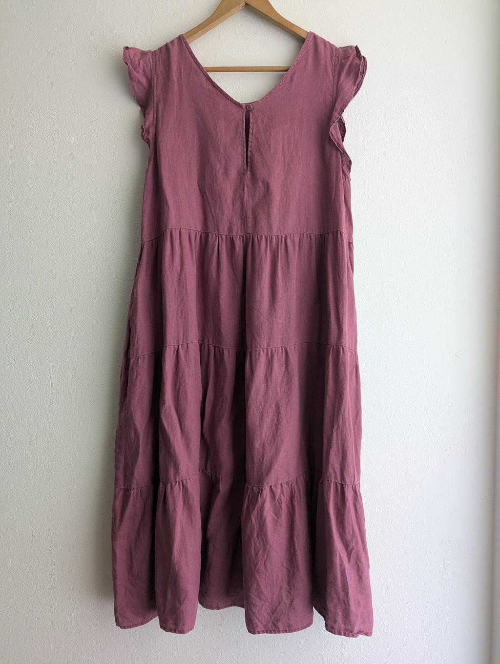 Leona Edmiston Rose Pink Tiered Linen Midi Dress