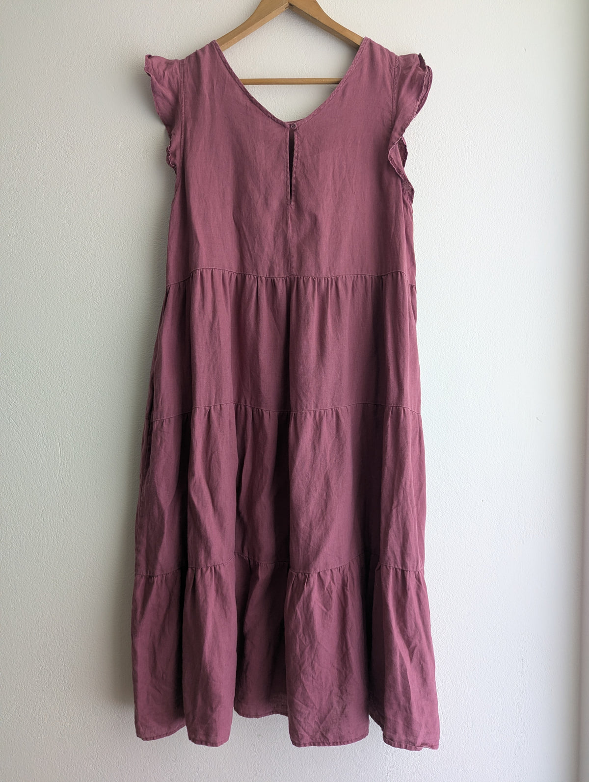 Leona Edmiston Rose Pink Tiered Linen Midi Dress
