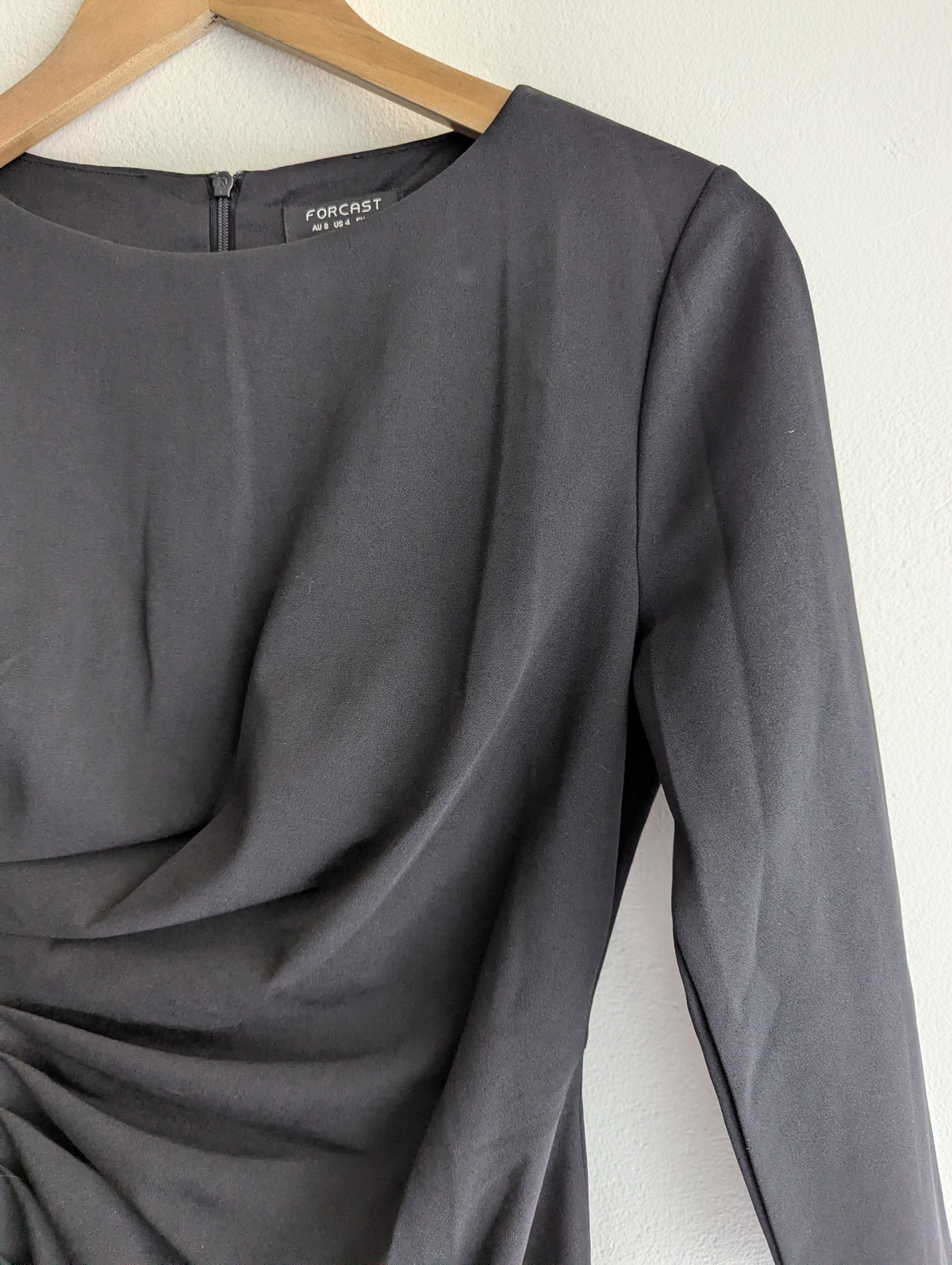 Forcast Black Ruched Midi Dress