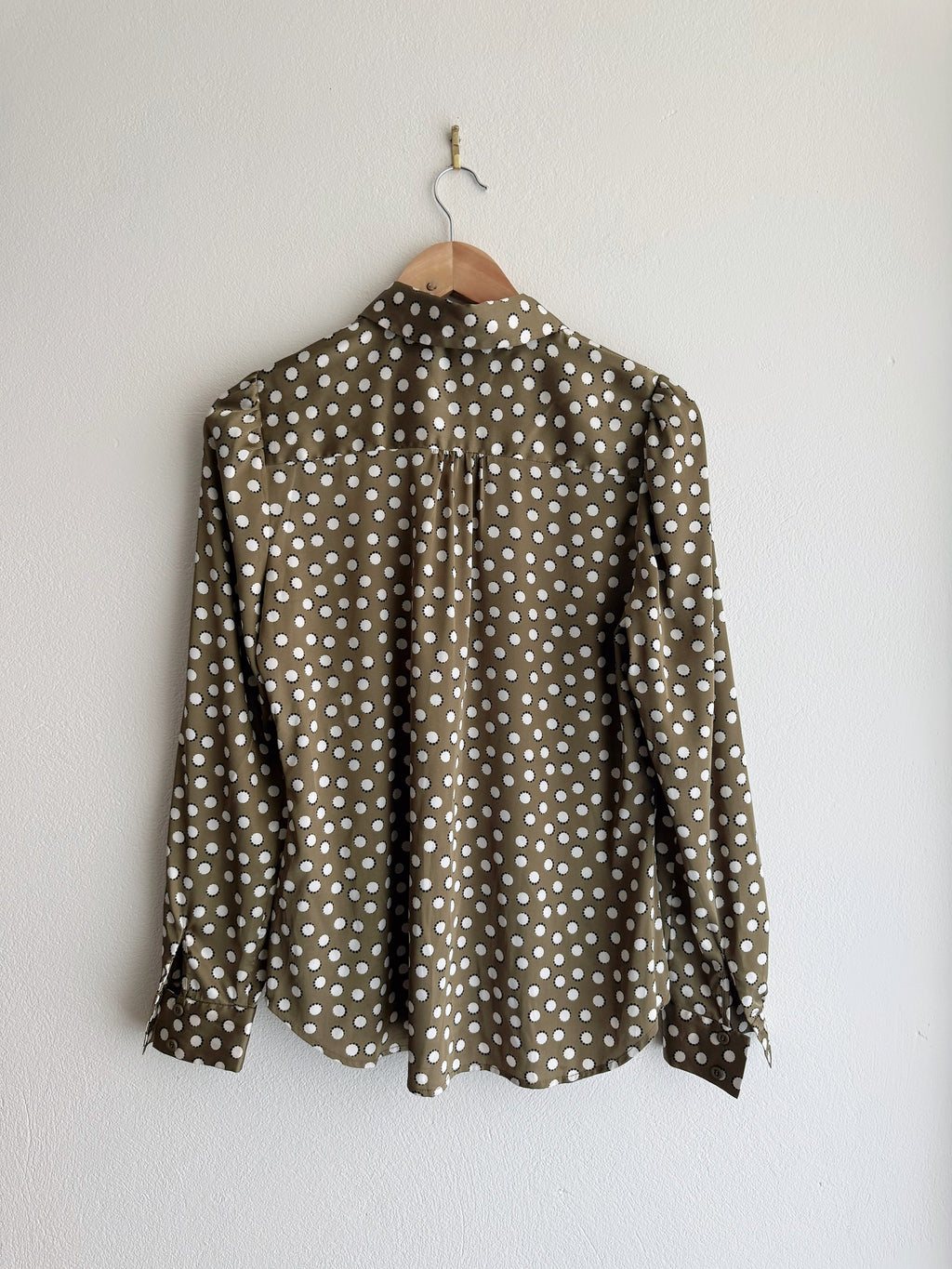 Cue Khaki Polka dot Satin Button-Down Shirt