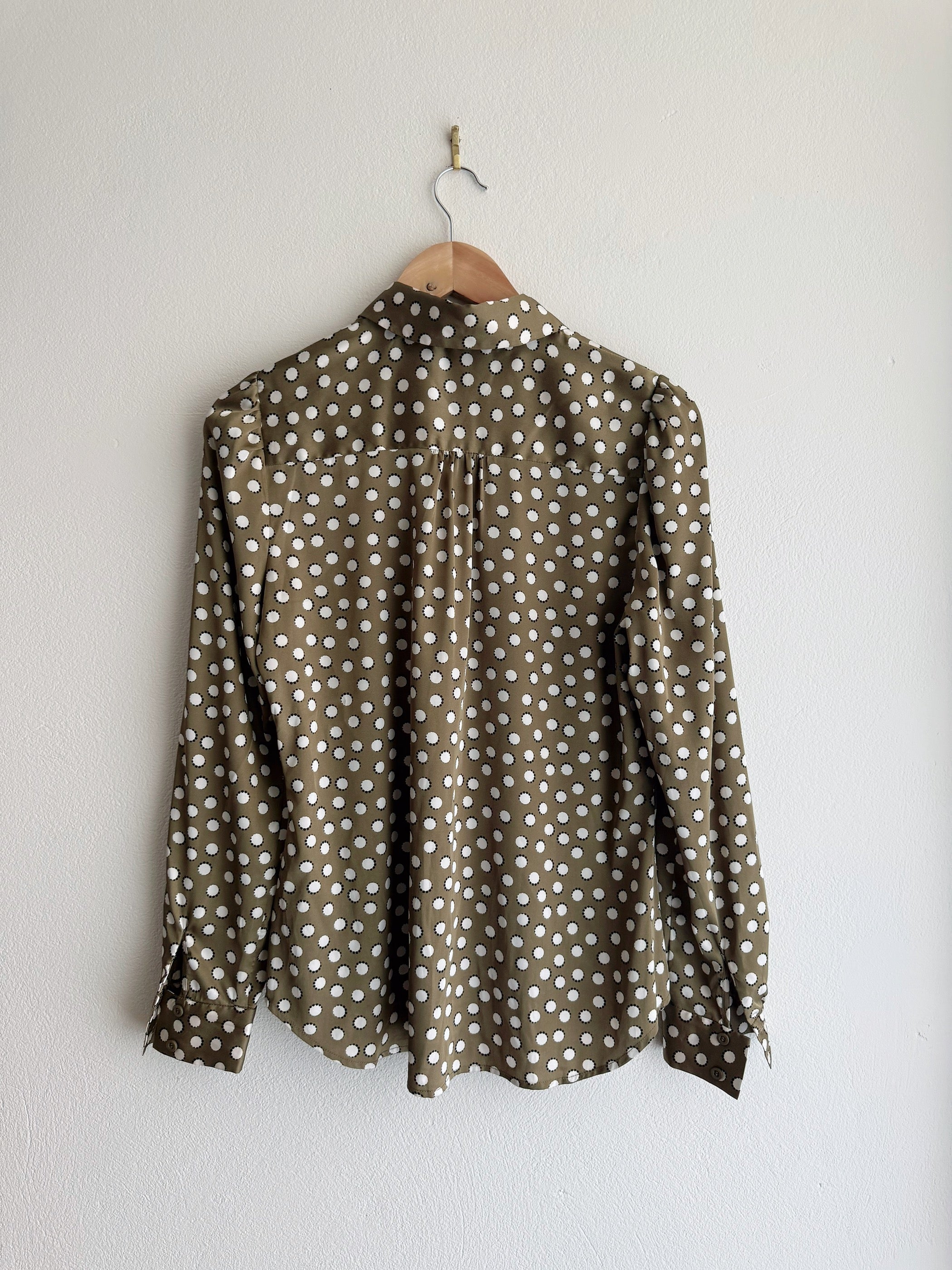 Cue Khaki Polka dot Satin Button-Down Shirt