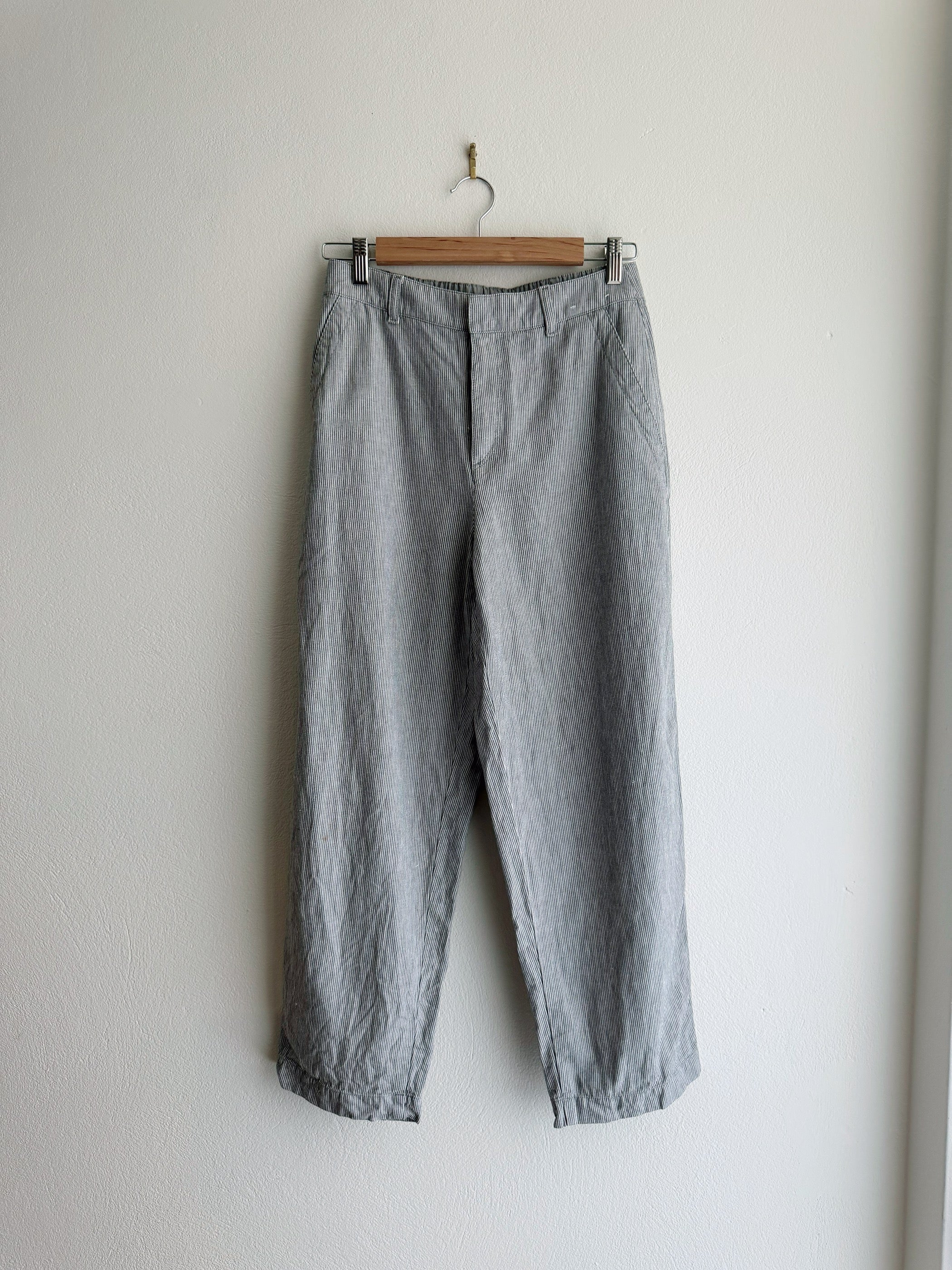 Uniqlo Grey Pinstripe Linen-Cotton Pants