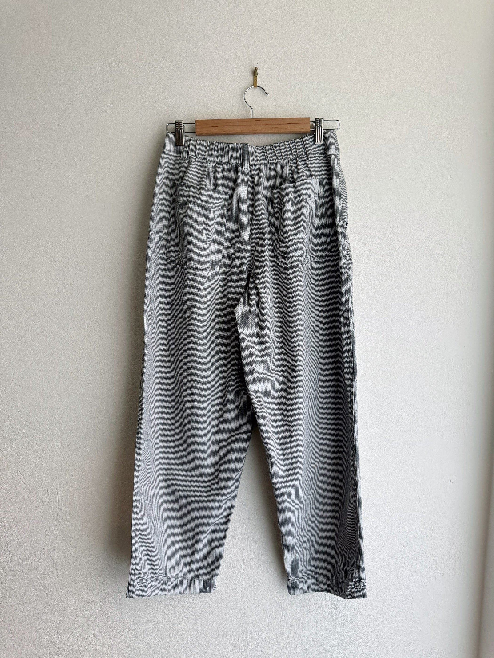 Uniqlo Grey Pinstripe Linen-Cotton Pants