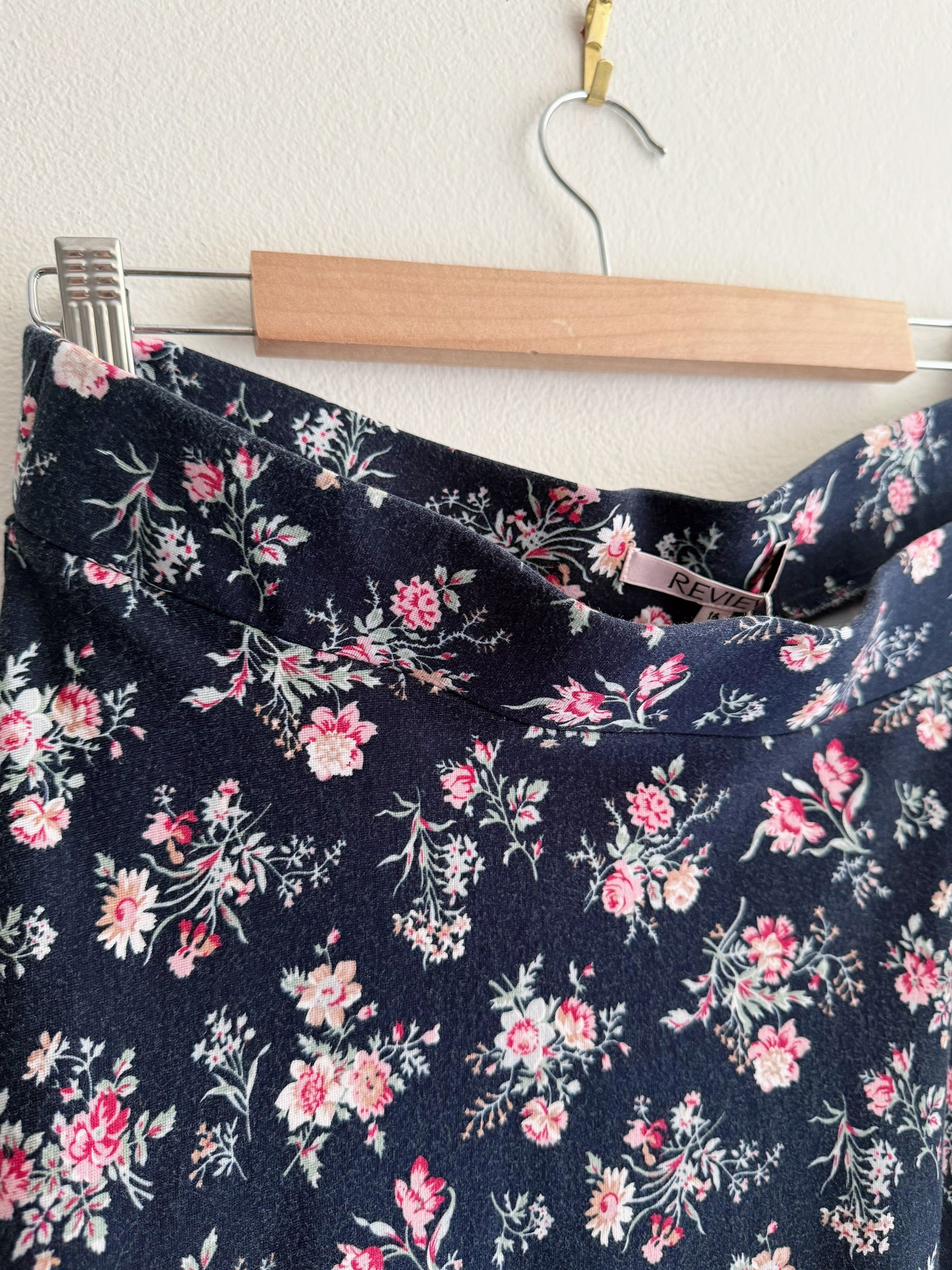 Review Navy Floral A-Line Skirt