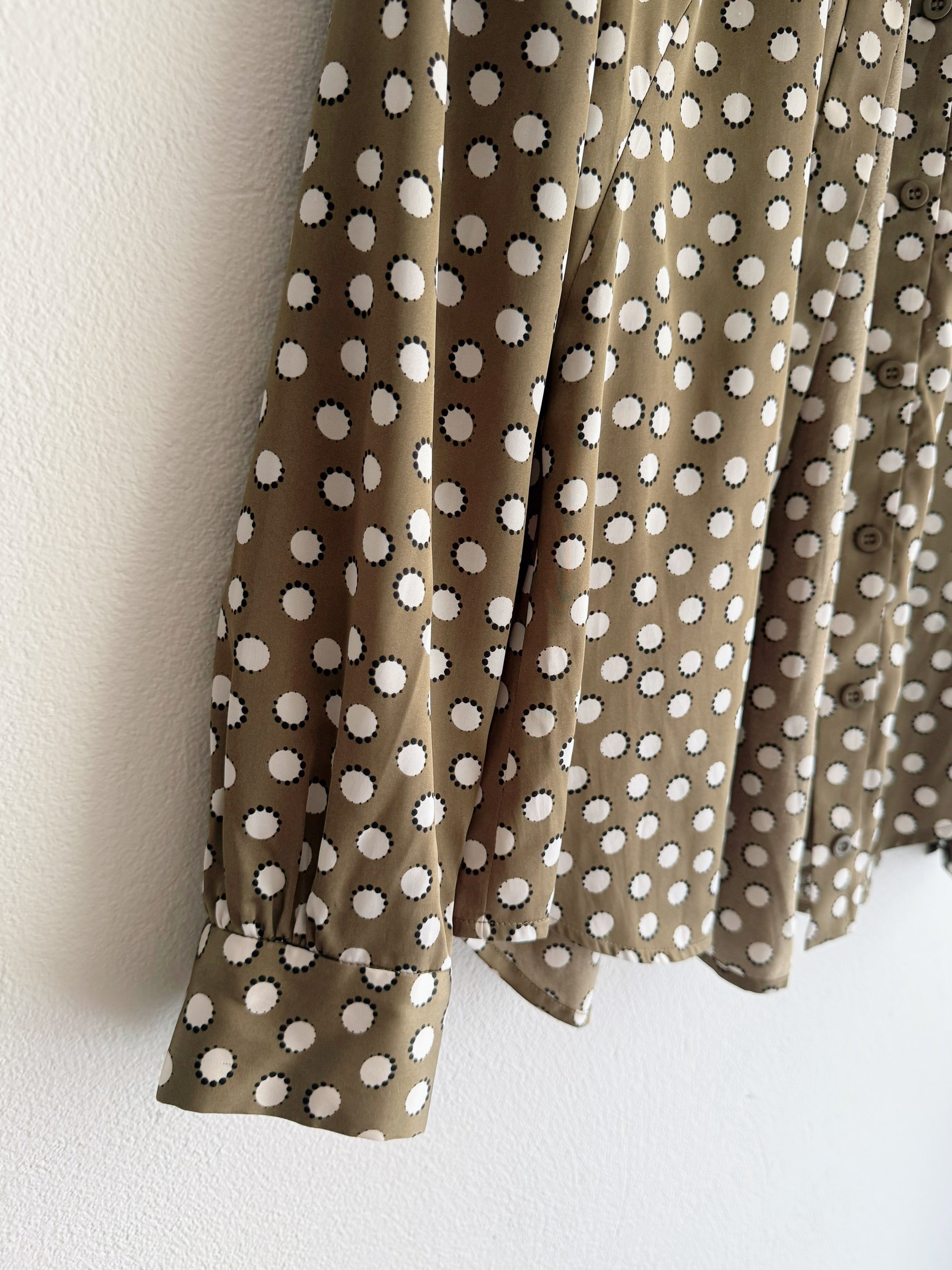 Cue Khaki Polka dot Satin Button-Down Shirt