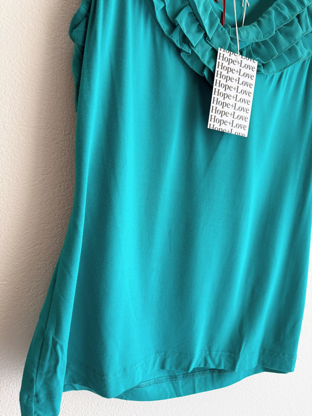 Review Teal Ruffle Top