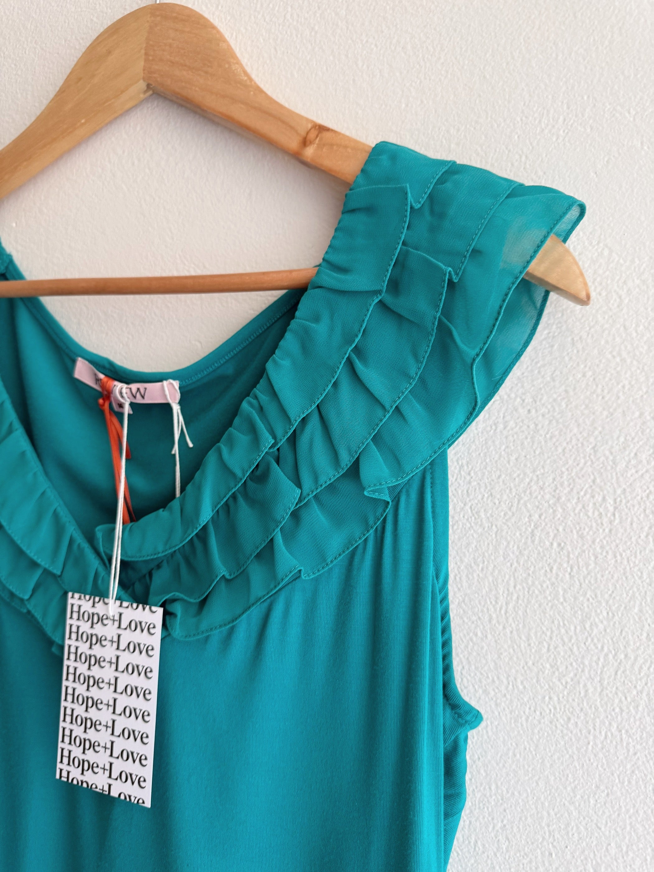 Review Teal Ruffle Top